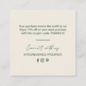 Green & Sand Simple Business Danke Einfügen Quadratische Visitenkarte (Rückseite)