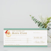 Green Santa Cheque Gift Voucher Card Einladung (Stehend Vorderseite)