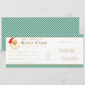 Green Santa Cheque Gift Voucher Card Einladung (Vorne/Hinten)