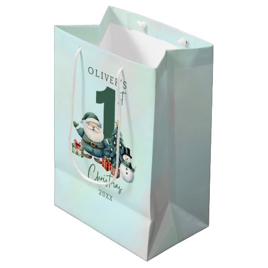 Green Santa Claus 1. Weihnachten Mittlere Geschenktüte (Vorderseite Schrägansicht)