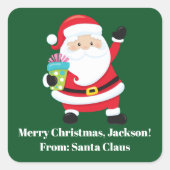 Green Santa Claus Weihnachten Weihnachten an Kinde Quadratischer Aufkleber (Vorderseite)