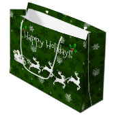 Green Santa's Schlitten und Rentier-Geschenktasche Große Geschenktüte (Vorderseite Schrägansicht)