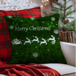 Green Santa's Schlitten- und Rentierwurfkissen Kissen