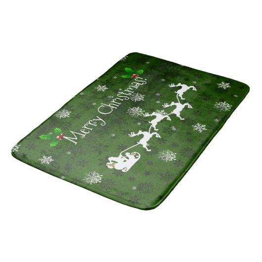 Green Santa's Sleigh and Rentier Bath Mat Badematte (Schrägansicht)