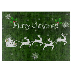 Green Santa's Sleigh and Rentier Cutting Board Schneidebrett