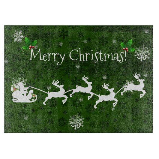 Green Santa's Sleigh and Rentier Cutting Board Schneidebrett (Vorderseite)
