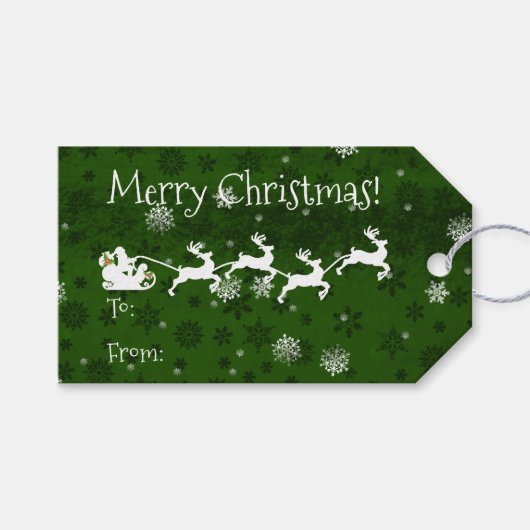 Green Santa's Sleigh and Rentier Geschenkmarke Geschenkanhänger (Vorderseite (Horizontal))