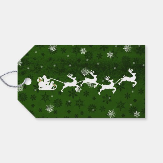 Green Santa's Sleigh and Rentier Geschenkmarke Geschenkanhänger (Rückseite Horizontal)