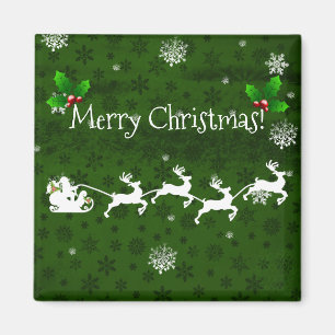 Green Santa's Sleigh and Rentier Magnet