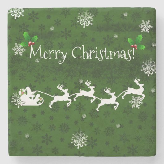 Green Santa's Sleigh and Rentier Stone Untersetzer (Vorderseite)