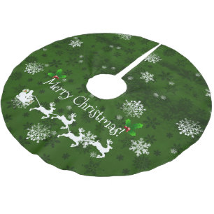 Green Santa's Sleigh and Rentier Tree Skirt Polyester Weihnachtsbaumdecke