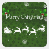 Green Santa's Sleigh & Rentier Weihnachtsaufkleber Quadratischer Aufkleber (Vorderseite)