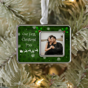 Green Santa's Sleigh & Rentier Weihnachtsschmuck Rahmen-Ornament Silber