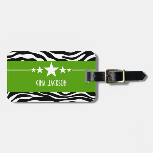Green Sassy Star Zebra Gepäcktag Gepäckanhänger (Vorderseite horizontal)