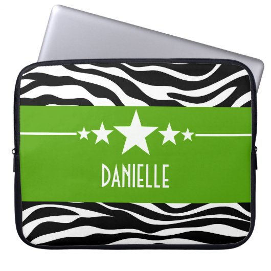 Green Sassy Star Zebra Laptop Sleeve (Vorderseite)