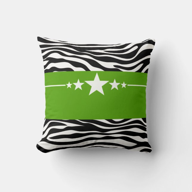 Green Sassy Star Zebra Pillow Kissen (Vorderseite)