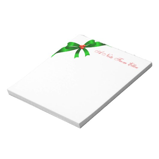 Green Satin Holly Bow Notizblock (Rotiert)