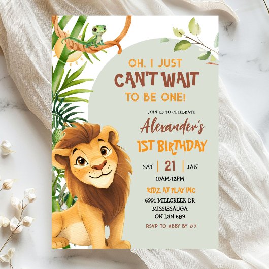 Green Savannah Lion Theme First Birthday Einladung