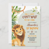 Green Savannah Lion Theme First Birthday Einladung (Vorderseite)