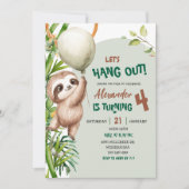 Green Savannah Sloth Let's Hang Out Birthday Einladung (Vorderseite)