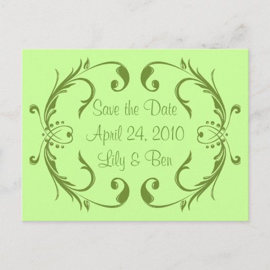 Green Save the Date Card Ankündigungspostkarte (Vorderseite)