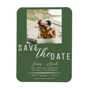 Green Save the Date Foto Wedding Magnet