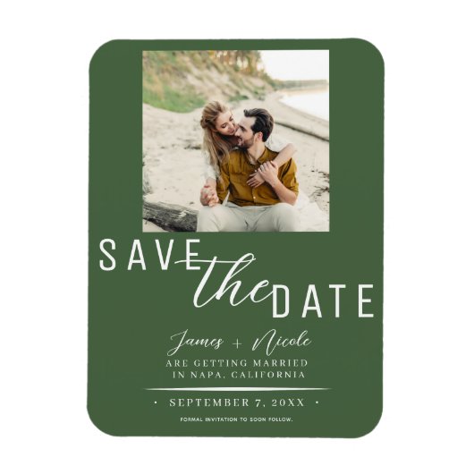 Green Save the Date Foto Wedding Magnet (Vertikal)