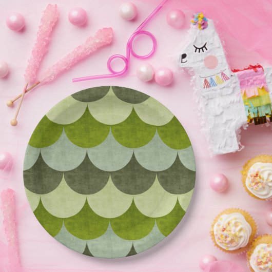 Green Scalloped Dragon Scanner Muster Pappteller (Party)