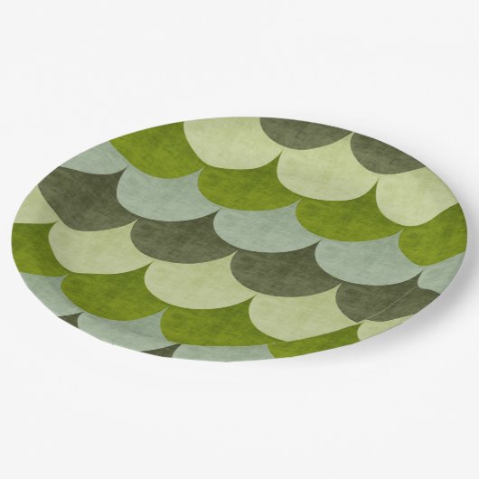 Green Scalloped Dragon Scanner Muster Pappteller (Schrägansicht)