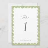 Green Scalloped Frame Whimsical Table Number (Vorderseite)
