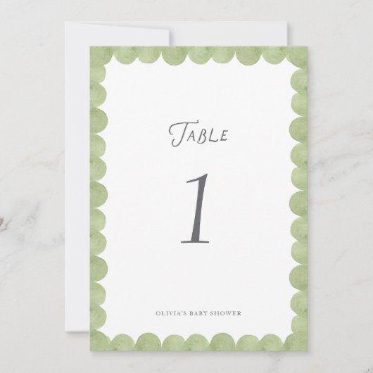 Green Scalloped Frame Whimsical Table Number (Vorderseite)