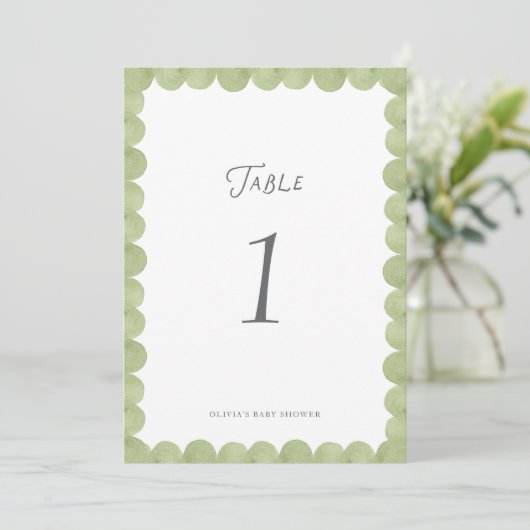 Green Scalloped Frame Whimsical Table Number (Stehend Vorderseite)