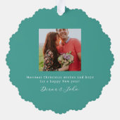 Green Scandi Reindeer Pair Weihnachten Ornament Karte (Rückseite)