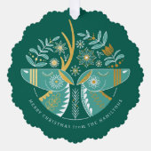 Green Scandi Reindeer Pair Weihnachten Ornament Karte (Vorderseite)