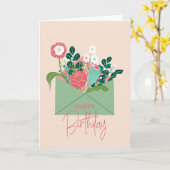 Green Scandinavian Floral Birthday Card Karte (Gelbe Blume)