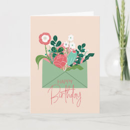 Green Scandinavian Floral Birthday Card Karte