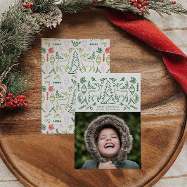 Green Scandinavian Muster Foto Holiday Card Feiertagskarte