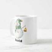 Green Scarf Weihnachtsschneemann mit Glocken Kaffeetasse (Vorderseite Links)