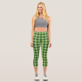 Green Schachbrett Diamond Pattern Capri Leggings (Vorderseite)