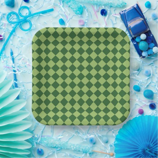 Green Schachbrett Diamond Pattern Pappteller (Party)