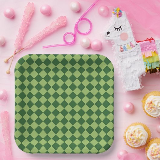 Green Schachbrett Diamond Pattern Pappteller (Party)