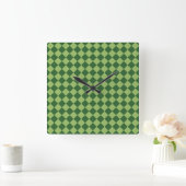 Green Schachbrett Diamond Pattern Quadratische Wanduhr (Zuhause)