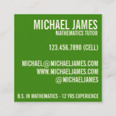 Green School Chalkboard Slate Math Tutor Lehrer Quadratische Visitenkarte (Rückseite)