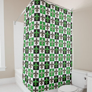 Green Schwarz-weiß Checkered Fleur-de-lis-Design Duschvorhang