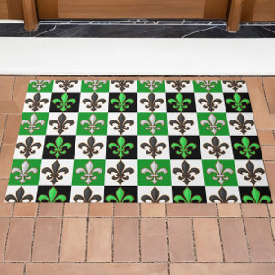 Green Schwarz-weiß Checkered Fleur-de-lis-Design Fußmatte