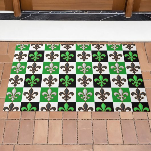 Green Schwarz-weiß Checkered Fleur-de-lis-Design Fußmatte