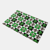 Green Schwarz-weiß Checkered Fleur-de-lis-Design Fußmatte (Schrägansicht)
