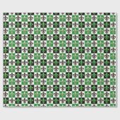 Green Schwarz-weiß Checkered Fleur-de-lis-Design Geschenkpapier (Flach)