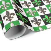 Green Schwarz-weiß Checkered Fleur-de-lis-Design Geschenkpapier (Rolleneckpunkt)