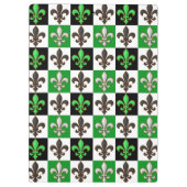 Green Schwarz-weiß Checkered Fleur-de-lis-Design Klemmbrett (Rückseite)